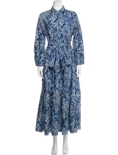 Pre-owned Ann Mashburn Printed Long Dress In Blue