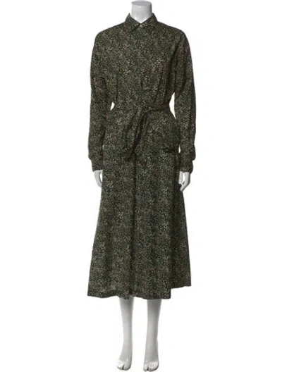 Pre-owned Ann Mashburn Printed Long Dress In Green