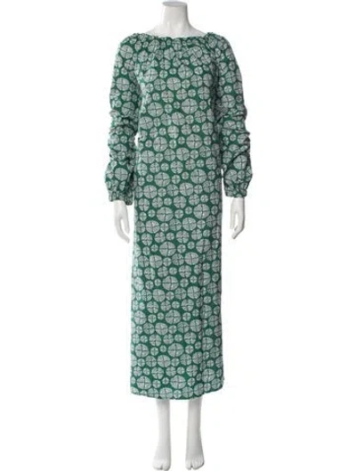 Pre-owned Ann Mashburn Printed Long Dress In Green