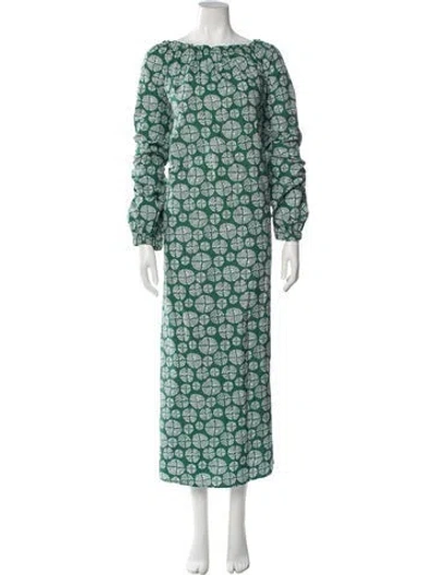 Pre-owned Ann Mashburn Printed Long Dress In Green
