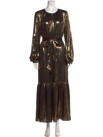 Pre-owned Ann Mashburn Printed Long Dress W/ Tags In Gold