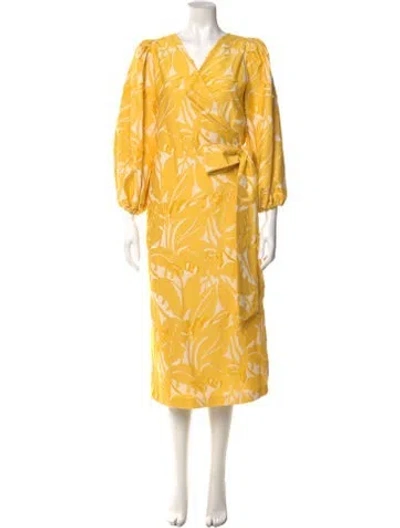 Pre-owned Ann Mashburn Printed Long Dress In Yellow