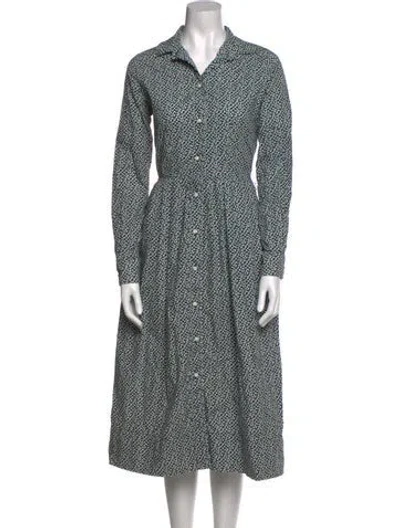 Pre-owned Ann Mashburn Printed Midi Length Dress In Green