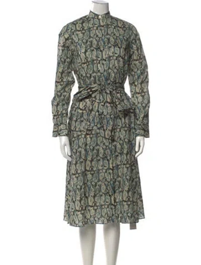 Pre-owned Ann Mashburn Printed Midi Length Dress In Green