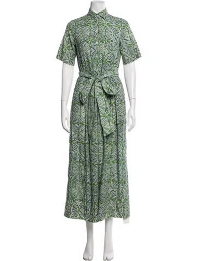 Pre-owned Ann Mashburn Printed Midi Length Dress In Green