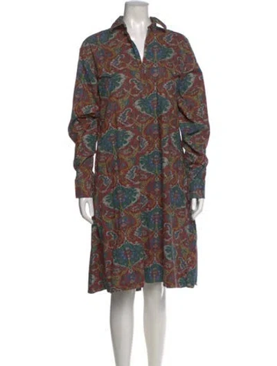 Pre-owned Ann Mashburn Printed Midi Length Dress In Red