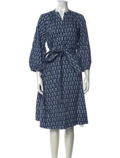 Pre-owned Ann Mashburn Printed Midi Length Dress W/ Tags In Blue