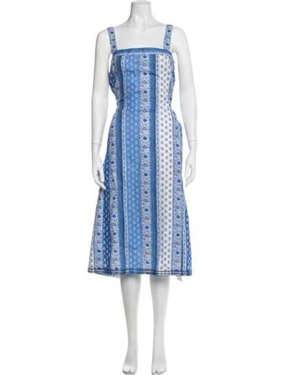 Pre-owned Ann Mashburn Printed Midi Length Dress W/ Tags In Blue