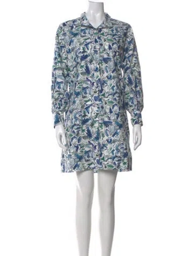Pre-owned Ann Mashburn Printed Mini Dress In Blue