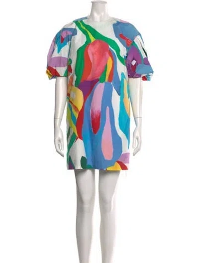 Pre-owned Ann Mashburn Printed Mini Dress In White