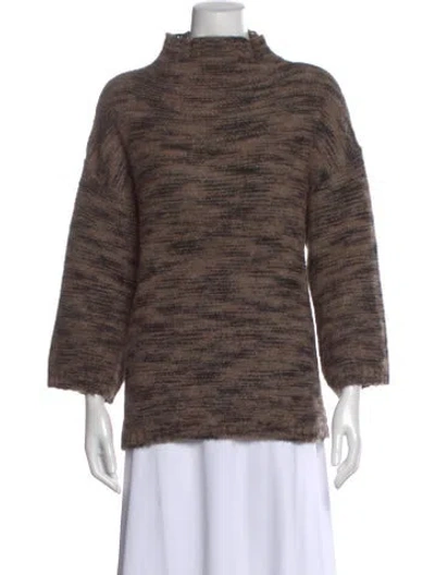 Pre-owned Ann Mashburn Printed Mock Neck Sweater In Brown