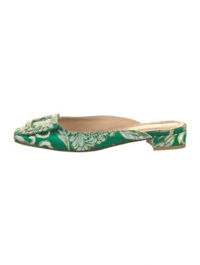 Pre-owned Ann Mashburn Printed Mules In Green
