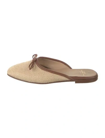 Pre-owned Ann Mashburn Raffia Bow Accents Mules In Brown