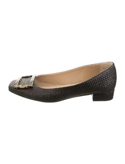 Pre-owned Ann Mashburn Raffia Tweed Pattern Flats In Green