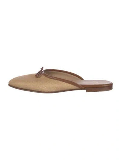 Pre-owned Ann Mashburn Raffia Tweed Pattern Mules In Brown/neutrals