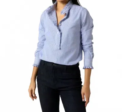 Ann Mashburn Relaxed Fit Frill Shirt In Blue Bengal Stripe Poplin