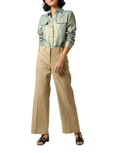 Ann Mashburn Safari Foil Printed Shirt In Seafoam Foil-printed Linen In Green