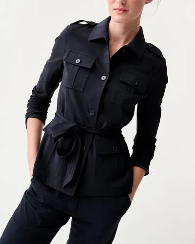 Ann Mashburn Safari Jacket In Navy Bi Stretch Tropical Wool In Blue