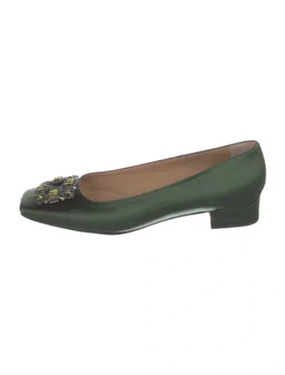 Pre-owned Ann Mashburn Satin Flats In Green