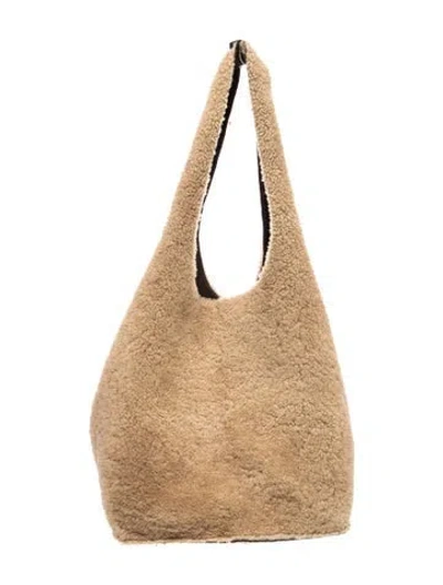 Pre-owned Ann Mashburn Shearling Bucket Bag In Neutrals