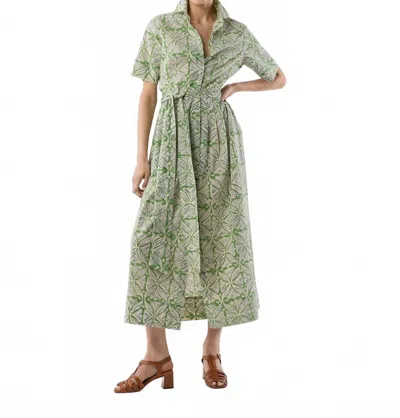 Ann Mashburn Short Sleeved Classic Shirtwaist Maxi Dress In Green