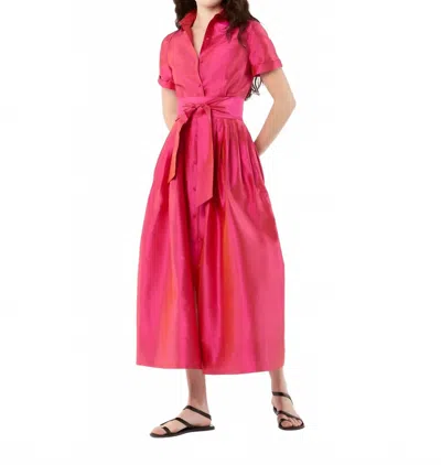 Ann Mashburn Short-sleeved Classic Shirtwaist Maxi Dress In Pink