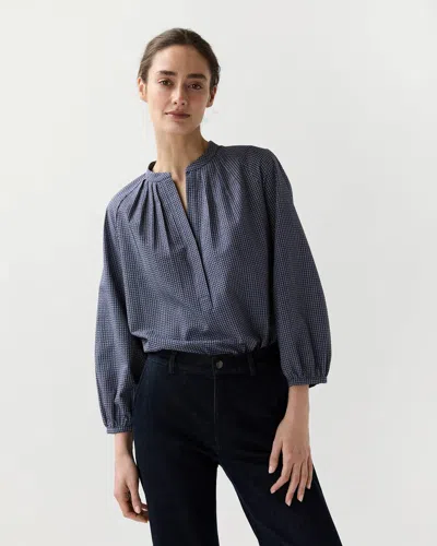 Ann Mashburn Sienna Top In Navy/ivory Check Crinkle Cotton In Blue