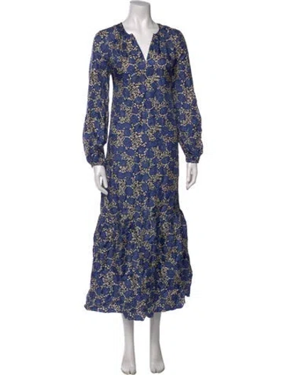 Pre-owned Ann Mashburn Silk Long Dress In Blue