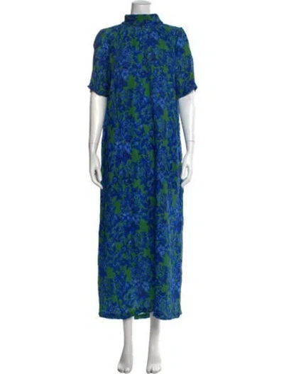 Pre-owned Ann Mashburn Silk Long Dress In Blue