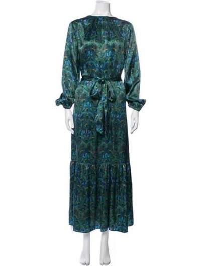Pre-owned Ann Mashburn Silk Long Dress In Green