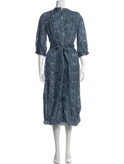 Pre-owned Ann Mashburn Silk Midi Length Dress In Blue
