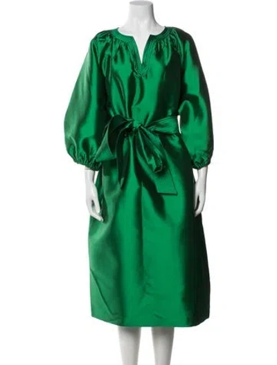 Pre-owned Ann Mashburn Silk Midi Length Dress In Green