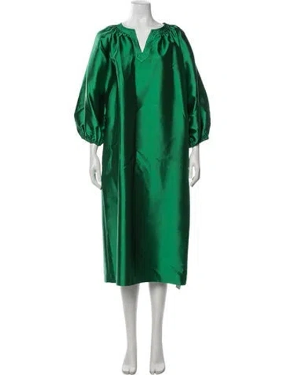 Pre-owned Ann Mashburn Silk Midi Length Dress In Green