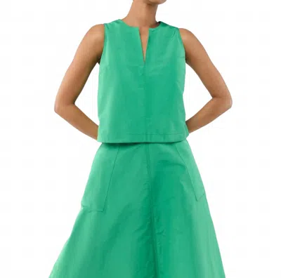 Ann Mashburn Split-neck Gia Shell Top In Leaf Nylon Faille In Green