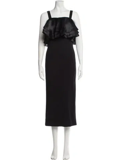 Pre-owned Ann Mashburn Square Neckline Midi Length Dress In Black