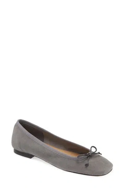 Ann Mashburn Square Toe Ballet Flat In Mid Grey Suede