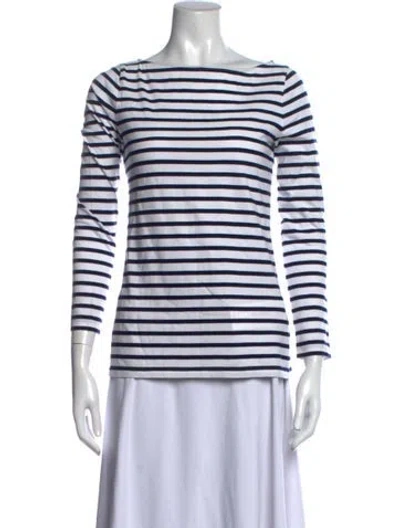 Pre-owned Ann Mashburn Striped Bateau Neckline Sweater In Blue/white