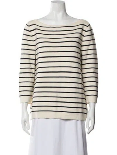 Pre-owned Ann Mashburn Striped Bateau Neckline Sweater In Neutral