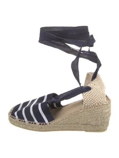 Pre-owned Ann Mashburn Striped Flats In Blue