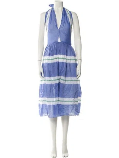 Pre-owned Ann Mashburn Striped Long Dress In Blue