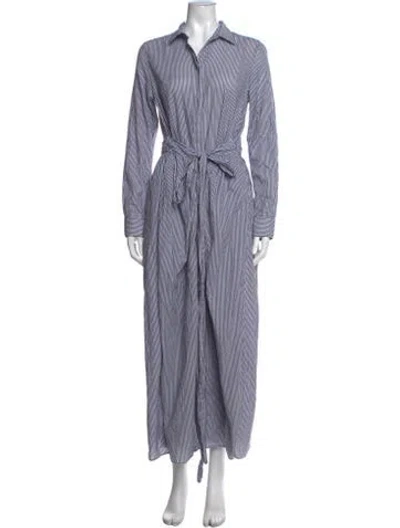 Pre-owned Ann Mashburn Striped Long Dress In Blue