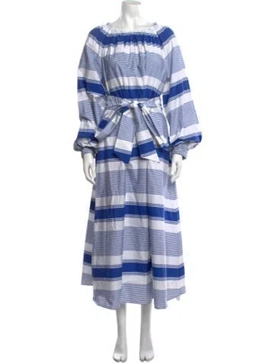 Pre-owned Ann Mashburn Striped Long Dress In Blue