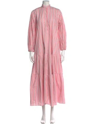 Pre-owned Ann Mashburn Striped Long Dress In Pink
