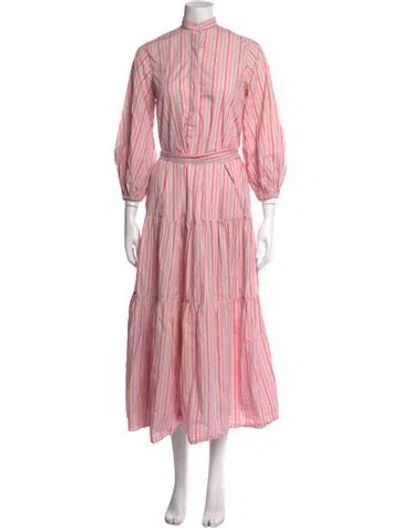Pre-owned Ann Mashburn Striped Long Dress In Pink