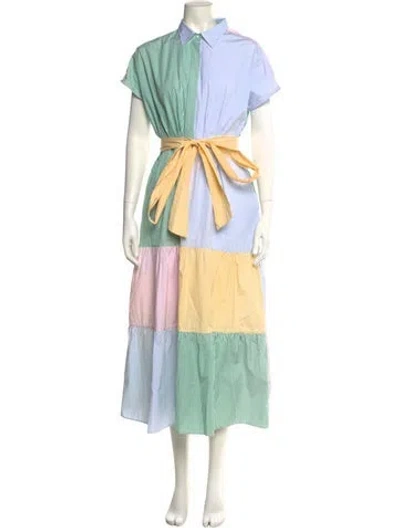 Pre-owned Ann Mashburn Striped Long Dress In White