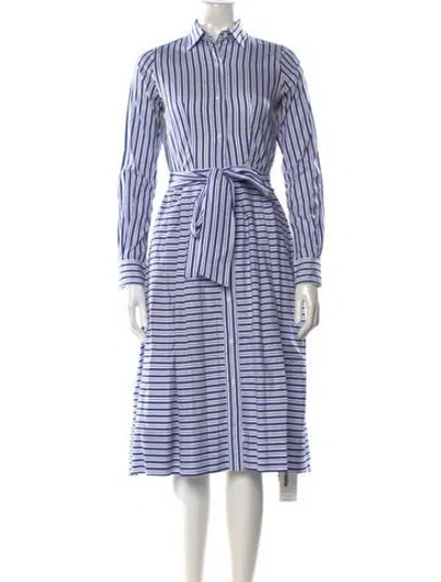 Pre-owned Ann Mashburn Striped Midi Length Dress In Blue