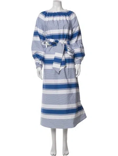 Pre-owned Ann Mashburn Striped Midi Length Dress In Blue