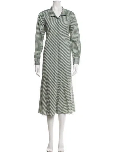 Pre-owned Ann Mashburn Striped Midi Length Dress In Green