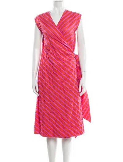 Pre-owned Ann Mashburn Striped Midi Length Dress In Orange