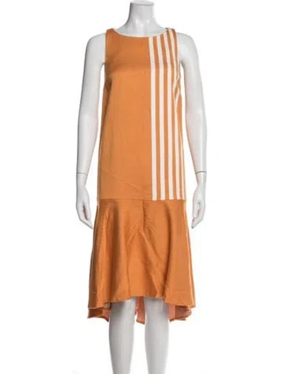 Pre-owned Ann Mashburn Striped Midi Length Dress In Orange